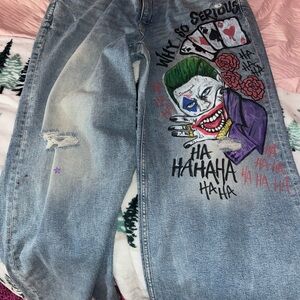 Hand Painted Graphic Joker Denim Jeans